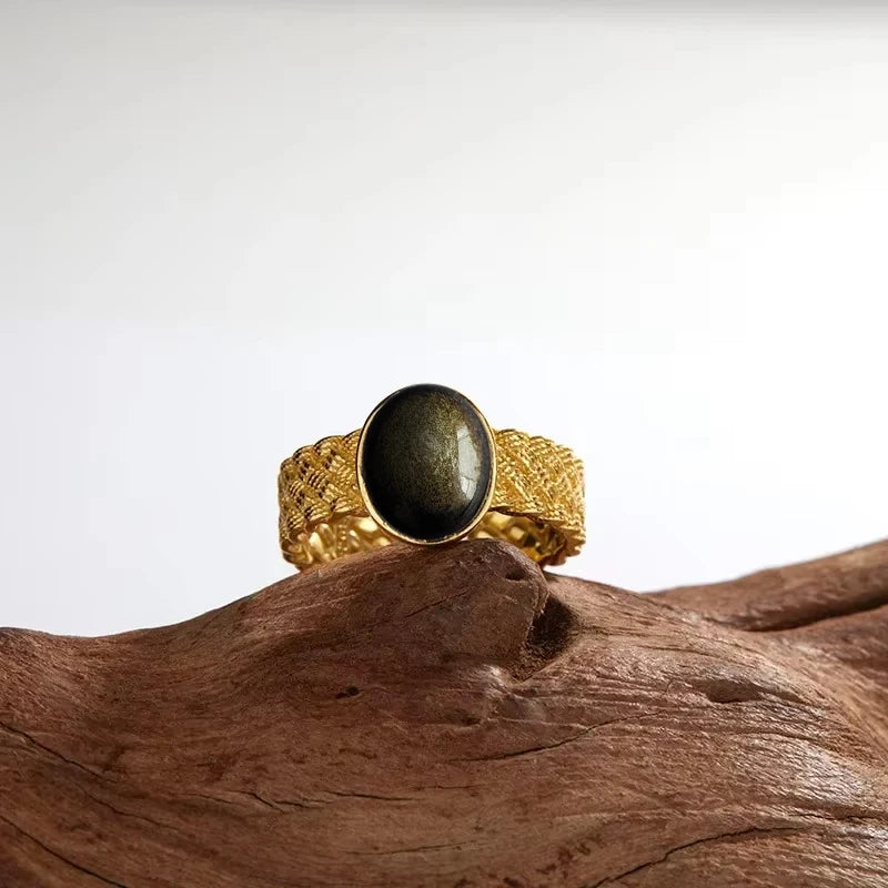 Anillo Obsidiana Negra & Plata 925