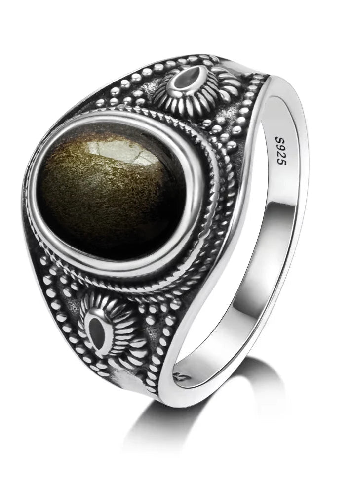 Anillo Obsidiana Negra & Plata 925