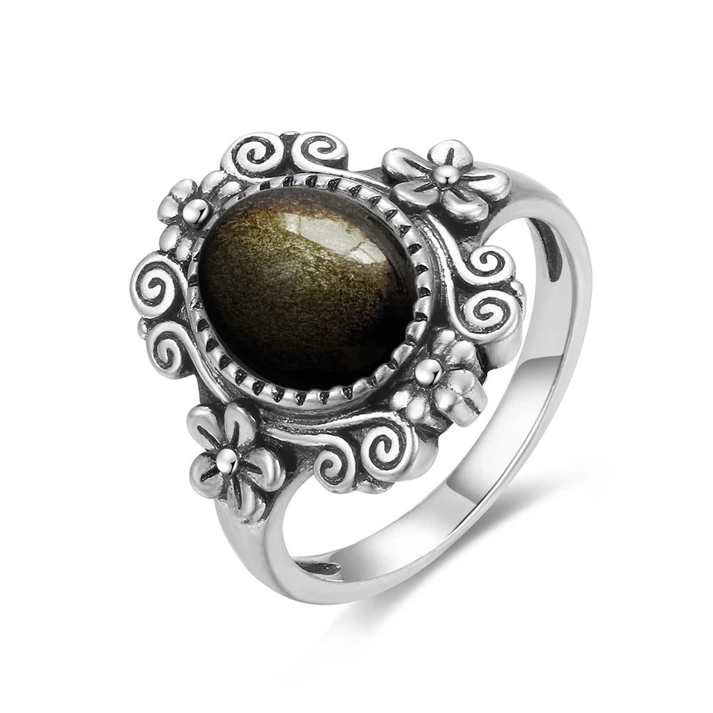 Anillo Obsidiana Negra & Plata 925