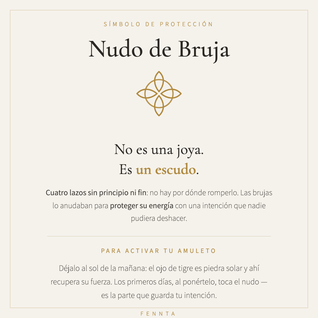 Nudo de Bruja: no es una joya, es un escudo — significado del símbolo de protección y ritual de activación del amuleto con ojo de tigre