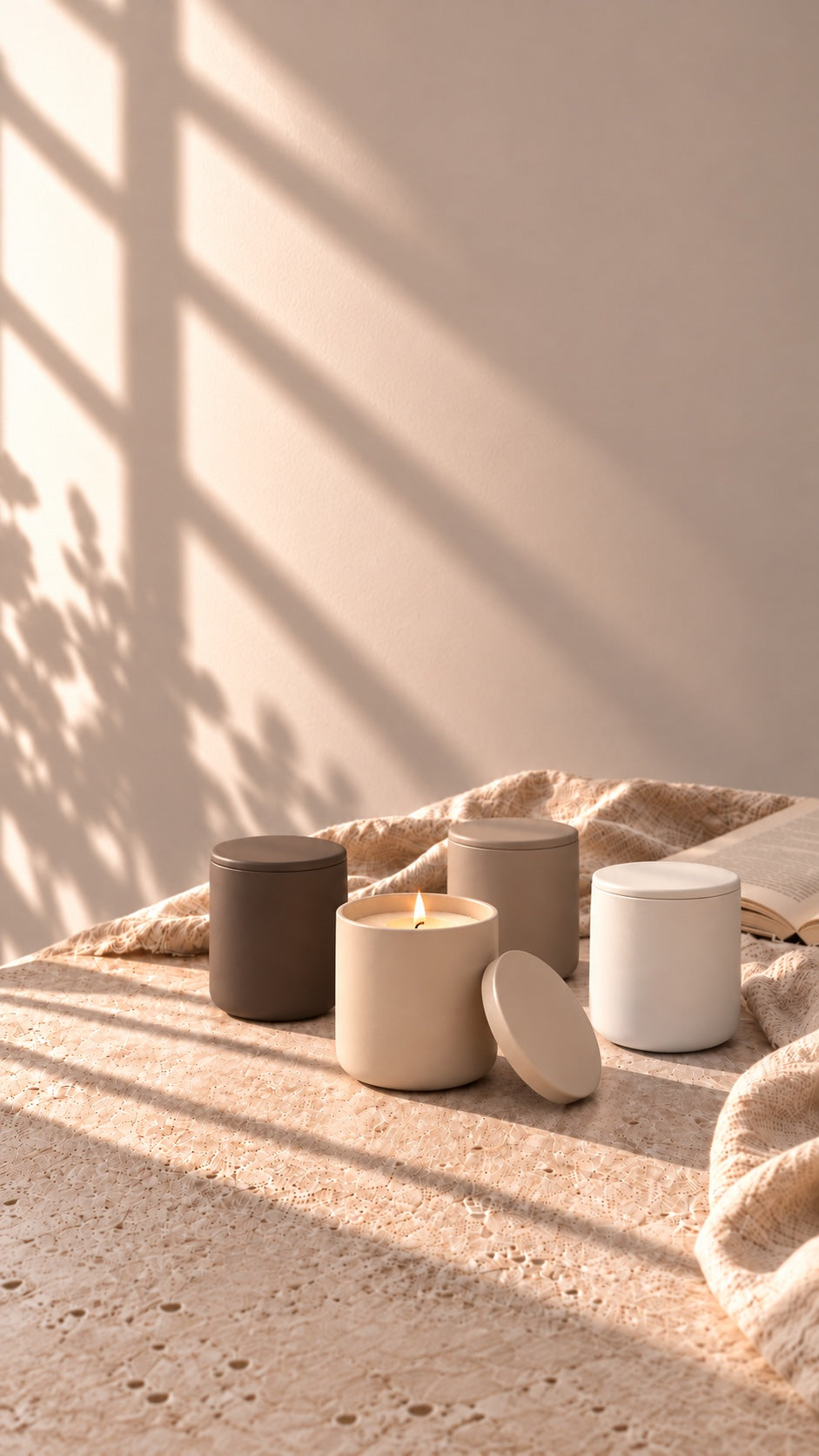 Velas FENNTA en tarros de cerámica mate con tapa