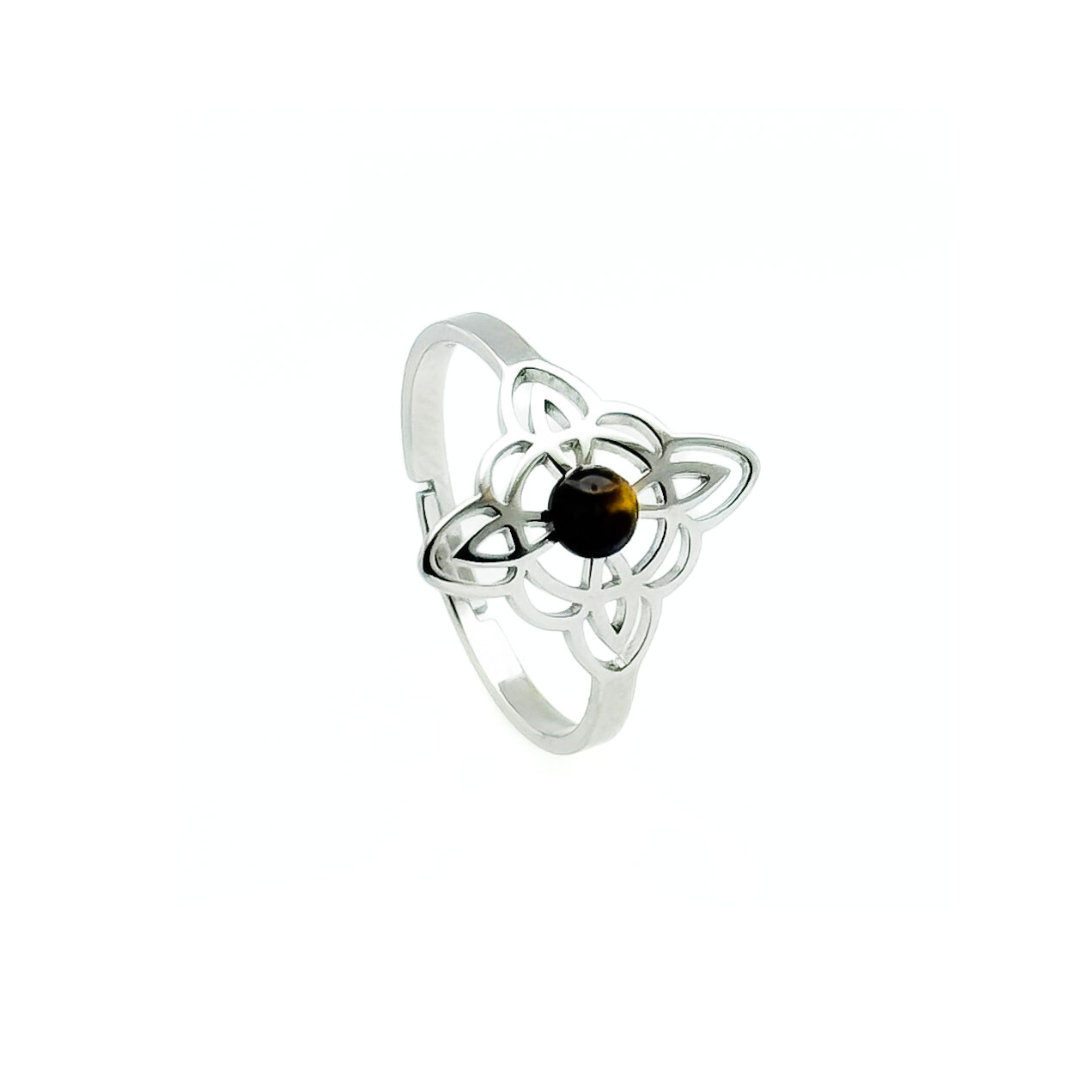 Anillo Nudo de Bruja con Ojo de Tigre 🧙🏼‍♀️