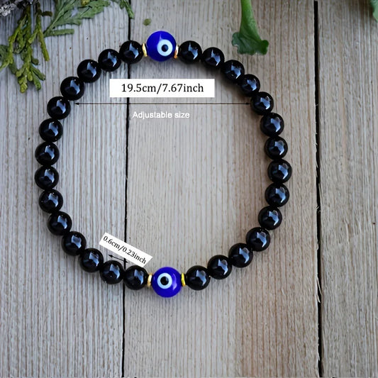 Pulsera de Turmalina Negra Natural & Ojo Protector