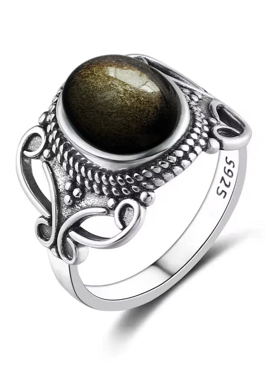 Anillo Obsidiana Negra & Plata 925