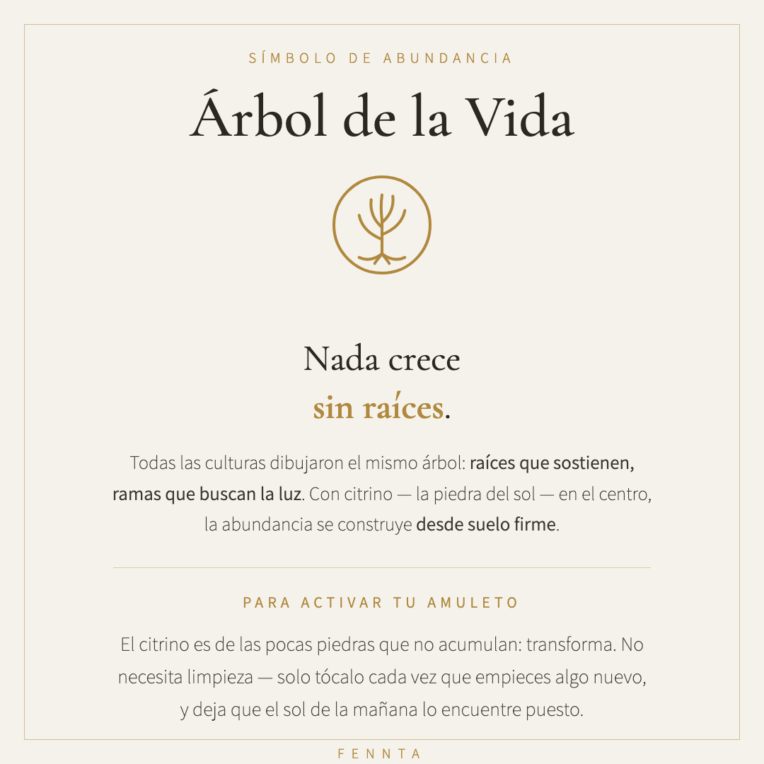 Árbol de la Vida: nada crece sin raíces — significado del símbolo de abundancia y ritual de activación del amuleto con citrino