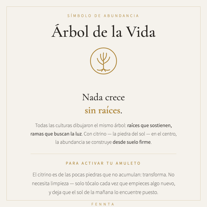 Árbol de la Vida: nada crece sin raíces — significado del símbolo de abundancia y ritual de activación del amuleto con citrino