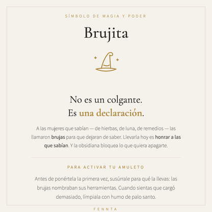 Brujita: no es un colgante, es una declaración — significado del símbolo de magia y ritual de activación del amuleto con obsidiana