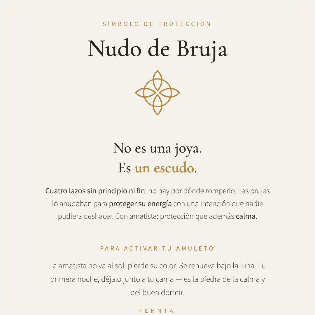 Nudo de Bruja con Amatista: no es una joya, es un escudo — significado del símbolo de protección y ritual de activación del amuleto