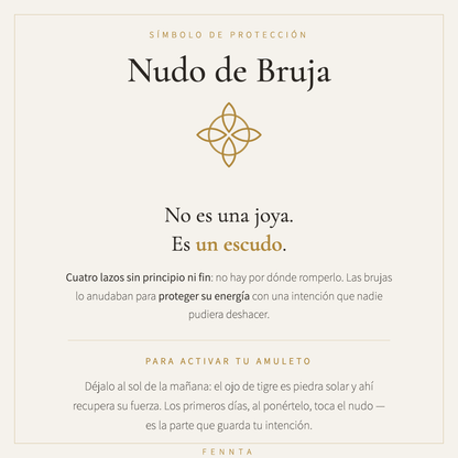 Nudo de Bruja: no es una joya, es un escudo — significado del símbolo de protección y ritual de activación del amuleto con ojo de tigre