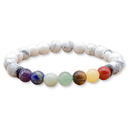 🧘 Pulsera Howlita Blanca y 7 Chakras: Paz Interior y Balance Energético 🌈💫